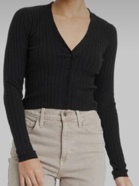 Universal Thread Black Ribbed Button-Up Cardigan | Size Small